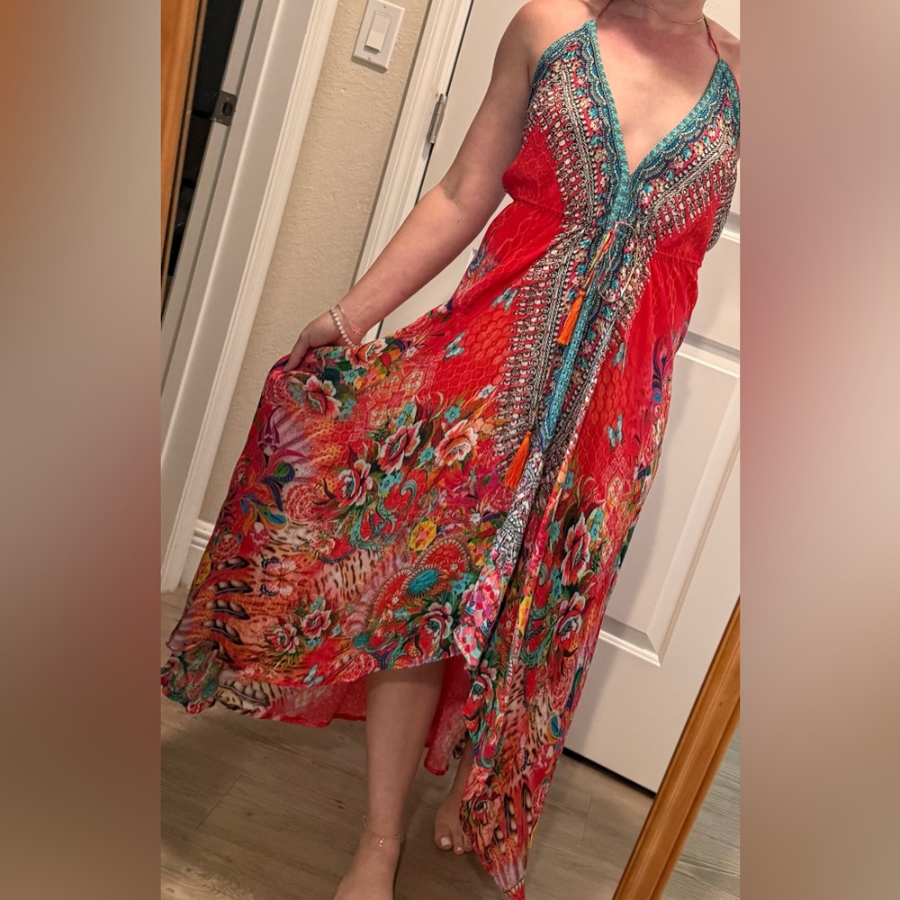 Asymmetrical Red Floral Dress